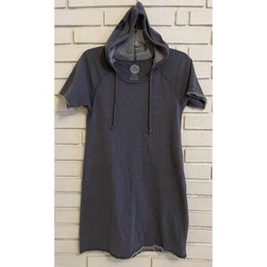 Life Is Good Hooded Dress Women's Sz XS Gray Love Heart Terry Drawstring Raw Hem